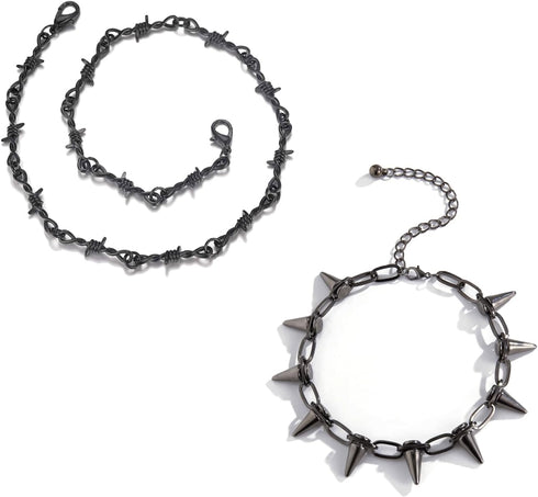 Punk Black Barbed Wire Chain Necklace for Women Men Gothic Spike Taper Choker Necklaces Adjustable Emo Eboy Jewelry Gift...